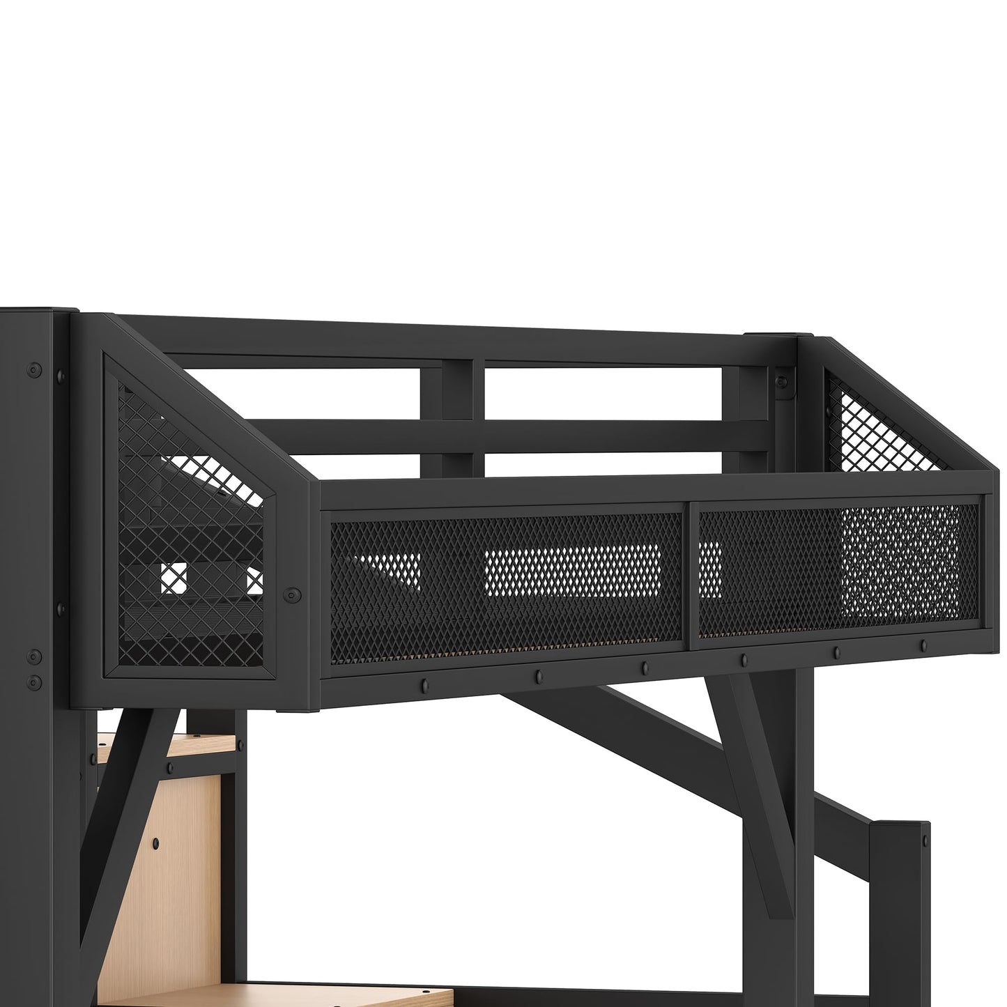 Bellemave Twin XL loft Bed with Storage Stairs, Wardrobe, Shelves, Metal Twin XL Size Loft Bed Frame for Adults, Kids, Teens, Black+Natural Wood