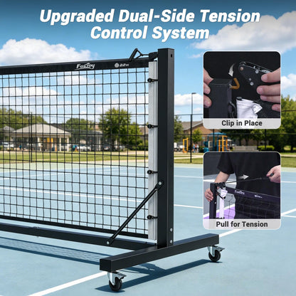 Fostoy Pro Aluminum Pickleball Net with Carbon Fiber Paddle, Dual-Side Tension Lock System, Locking Wheels, 22FT Tournament Regulation Size for Outdoor Court, Driveway & Gym, Easy Setup, Carry Bag