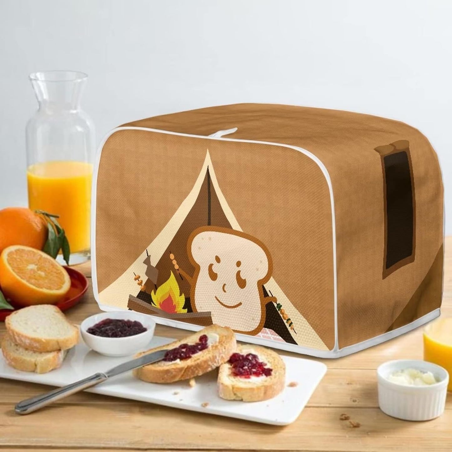 chaqlin Toaster Covers 4 Slice Wide Slot, Brown Cute Toast Print, Machine Washable Bread Maker Cover