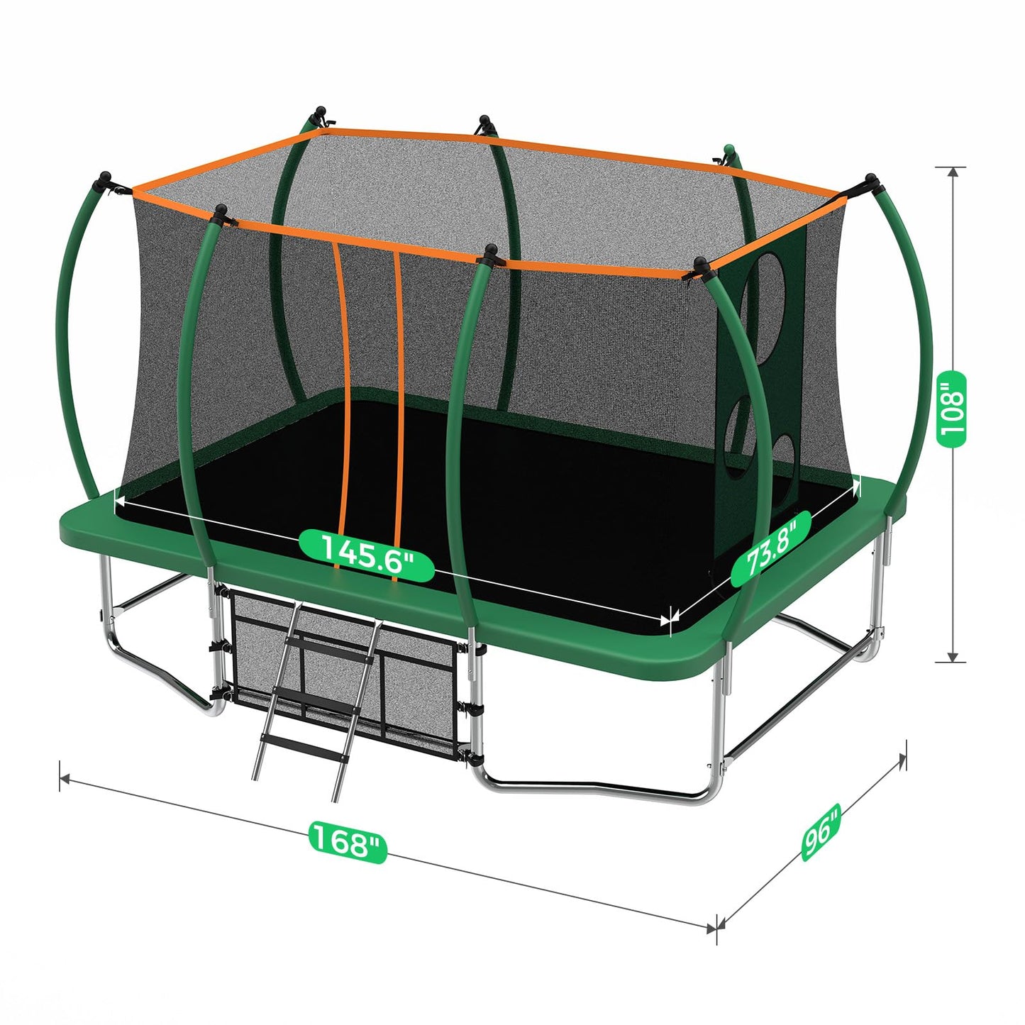 Lyromix 14FT Outdoor Rectangle Trampoline for Kids and Adults, Rectangular Trampoline with Curved Poles, Pumpkin Trampolin with Light, Sprinkler, Soccer and Storage Bag