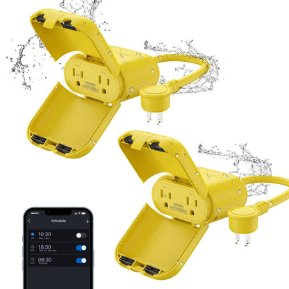 ELEGRP PQR20 Outdoor Smart Plug Waterproof IP66, WiFi Plug with 2 Individually Sockets, Compatible with Alexa & Google Assistant, Smart Outdoor Outlet for String Lights, UL Certified, 2 Pack, Black
