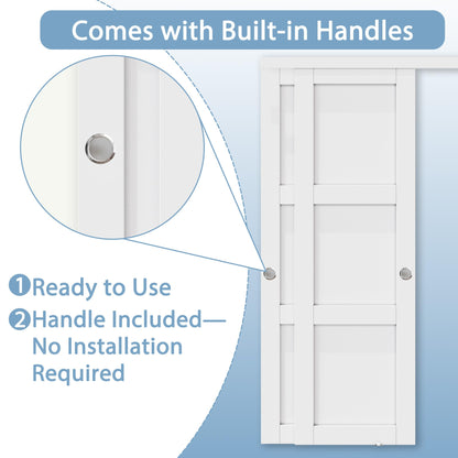 Paintable Sliding Closet Doors, 48" x 80" Bypass Slidng Door Panels with Hardware Kit, 3-Lite Frosted Glass Panle Door Slab Shaker for Bedroom/Closet/Barn - Assemble Required