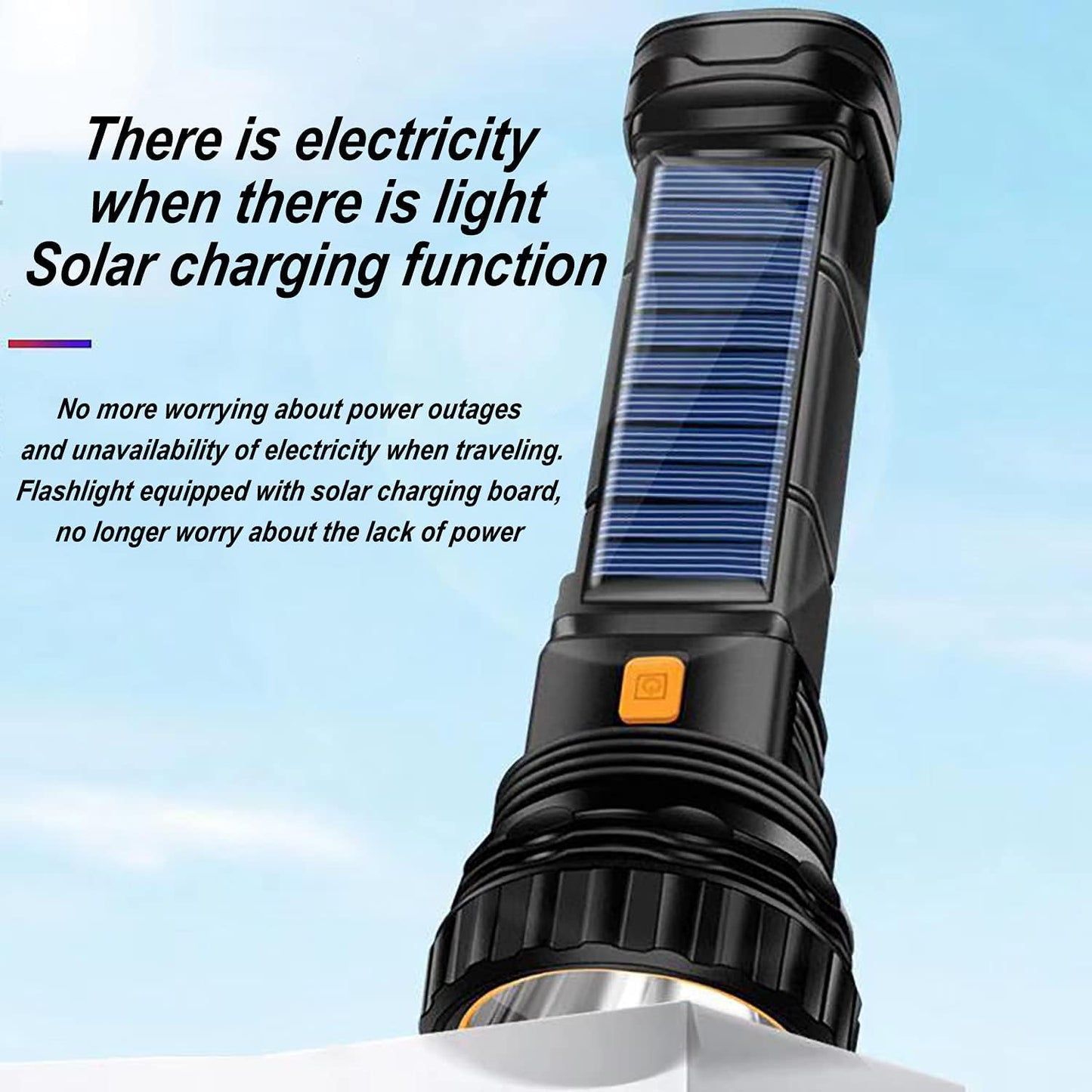E-SHIDAI Solar/Rechargeable Multi Function 1000 Lumens LED Flashlight, with Emergency Strobe Light and 1200 Mah Battery, Emergency Power Supply and USB Charging Cable, Fast Charging (8PC)