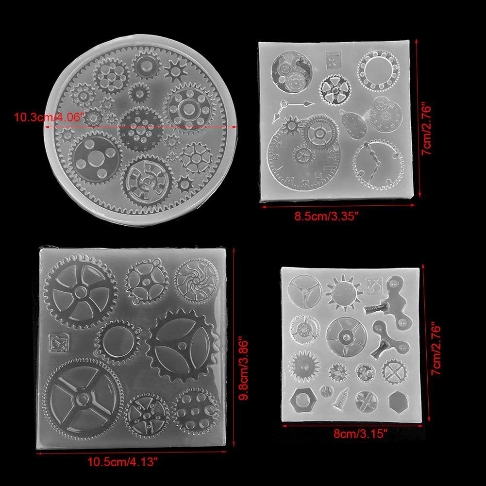 Gear Silicone Mold, 4pcs/set Gear Shape 3D Candy Chocolate Cake Fondant Silicone Mold Cake Decoration Fondant Mold for DIY Resin Jewelry Pendant Decortion Party Supply