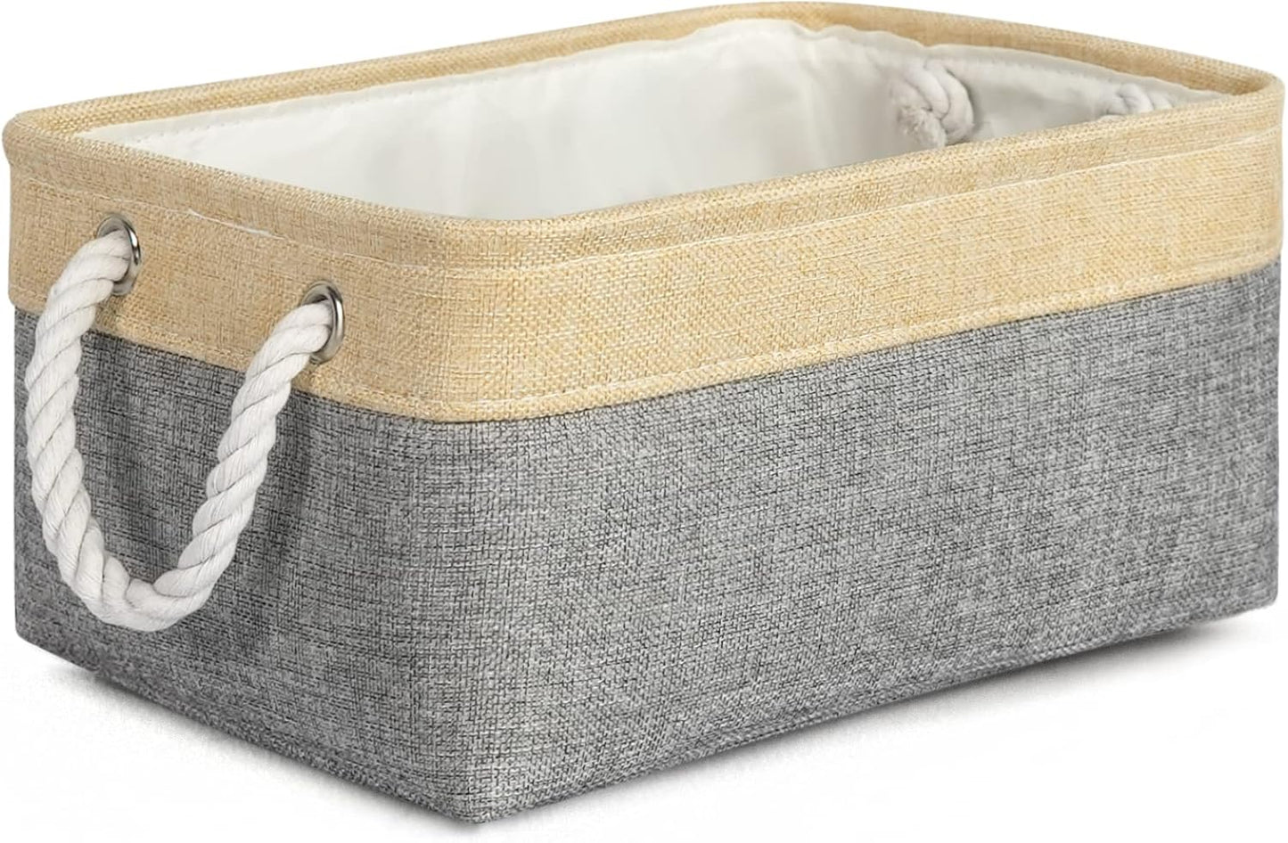 TheWarmHome Decorative Basket, Rectangular Fabric Storage Bin Organizer with Handles for Clothes Storage (Gold&Grey)