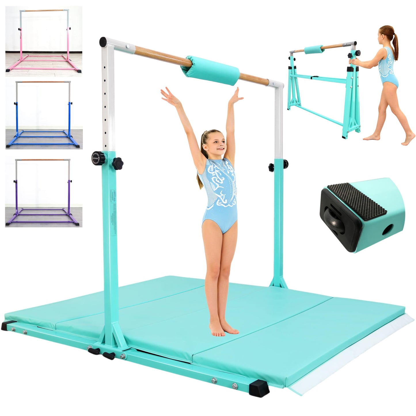 Seliyoo Foldable Kids Gymnastics Horizontal Bar for Ages 3-18, 5FT/6FT Kip Training Bar, Adjustable Height 35"-59", 400 LBS Capacity, Home Gymnastics Equipment for Kids & Teens