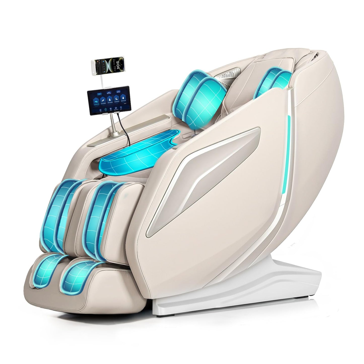 RelaxRelife Full Body Zero Gravity Massage Chair with Body Scan 4D Intelligent Shiatsu Strecth Massage, Back/Leg Heated with AI Voice Control Bluetooth Speaker Airbags SL Track Massage Beige