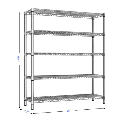 M MZG 3500LBS 59" W 5 Tier Storage Shelves Rack Metal Wire Shelving Unit, Storage Standing Shelf Organizer for Laundry Bathroom Kitchen Pantry Closet Garage, Chrome 17.7" D x 59.1" W x 70.4" H