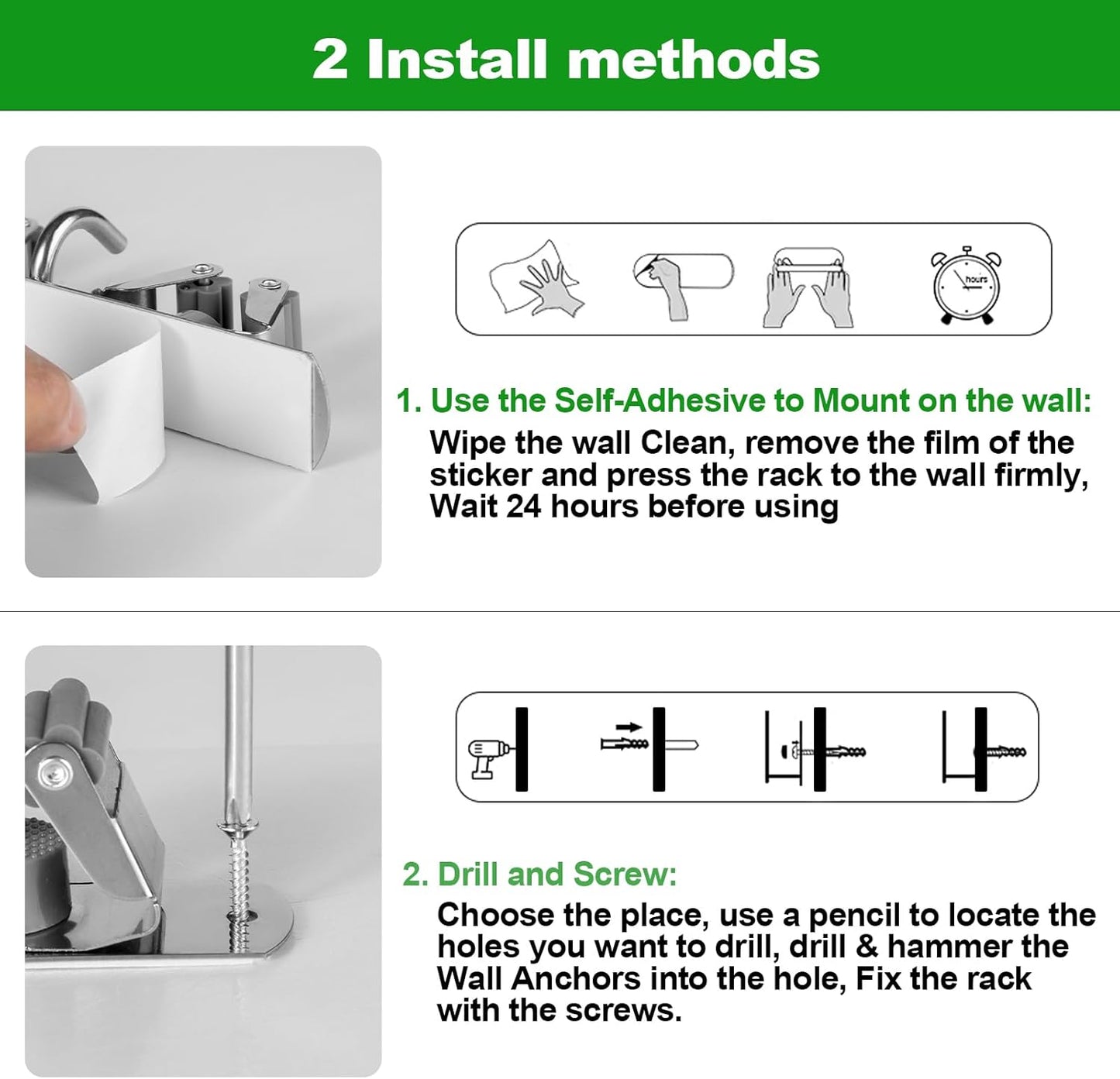 Voze Mop and Broom Holder - 3 Racks & 4 Hooks | Heavy-Duty Wall Mount Organizer for Home & Garage