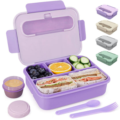 Caperci Bento Box Adult - 50 oz Large Lunch Containers for Adults and Teens, 4-Compartment Bento Lunch Box with Utensils & Leak Proof Sauce Cup, Dishwasher Safe, Durable, BPA-Free (Lavender)