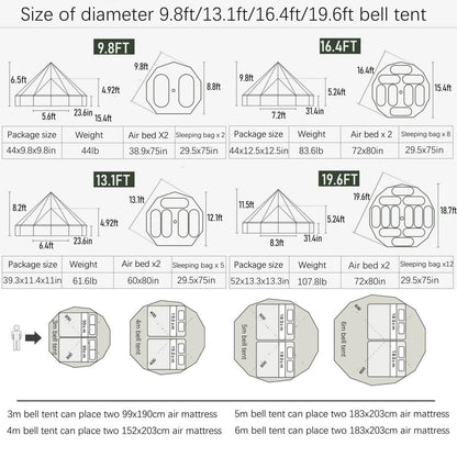 Outdoor Family Camping Safari Glamping Waterproof Luxury 3/4/5/6M Yurt Bell Tent With Mesh Screen (Off White Oxford, 6M)