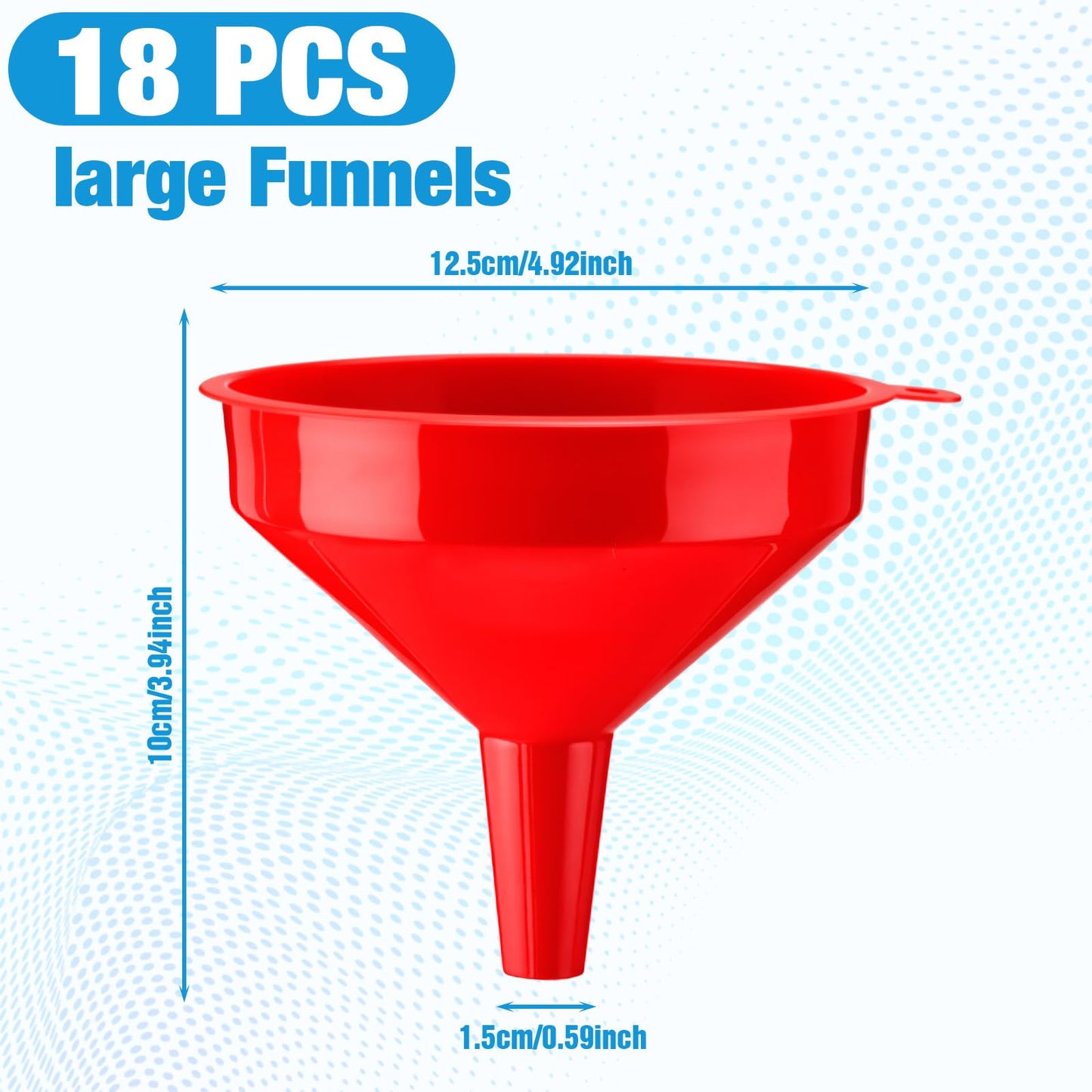 Honeydak 18 Pcs Plastic Funnels 4.7 Inch Wide Mouth Multi-Purpose Funnels with Long Reaching Spout for Filling Bottles Mason Jars Science Lab Use Funnel for Liquid (Red)