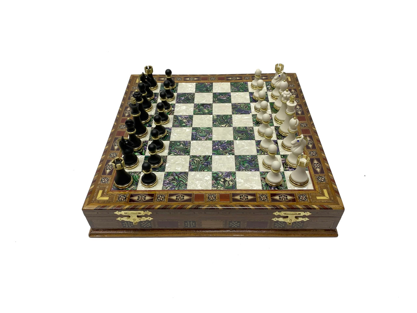 Antochia Crafts 16.5 Inches Large Chess Set - Luxury Chess Pieces with 2 Extra Queens and Wooden Chess Board with Mosaic Details (Green)