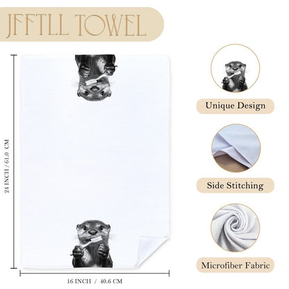 JFFTLL Funny Toothbrush Otter Bathroom Hand Towels, Otter Gifts Decorative Towels for Bathroom Washroom Restroom Decor, Kids Hand Towels, Otters Gifts for Women Men, 16x24 Inch
