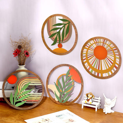Zzbakress 4 Pcs Boho Wall Decor Rustic Wooden Hollow Bobo Wall Art Bohemian Bedroom Decor 10 inch Farmhouse Wall Hanging Decor Boho Minimalist Wall Art for Bedroom Living Room (Rustic, 4)