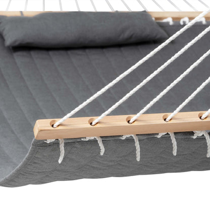 Lazy Daze Hammocks 12 FT Sunbrella Fabric Quilted Hammock Double Sunbrella Quilted Hammock with Spreader Bars & Pillow, All Weather and Fade Resistant for Outdoor, 450 lbs Capacity, Cast Slate