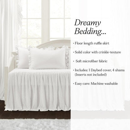 Lush Decor Ruffle Skirt Daybed Cover 5 Piece Set 39"W x 75"L White - Ruffled Bedding Set - Farmhouse Bedding Twin Bedspread - Twin Bedspread