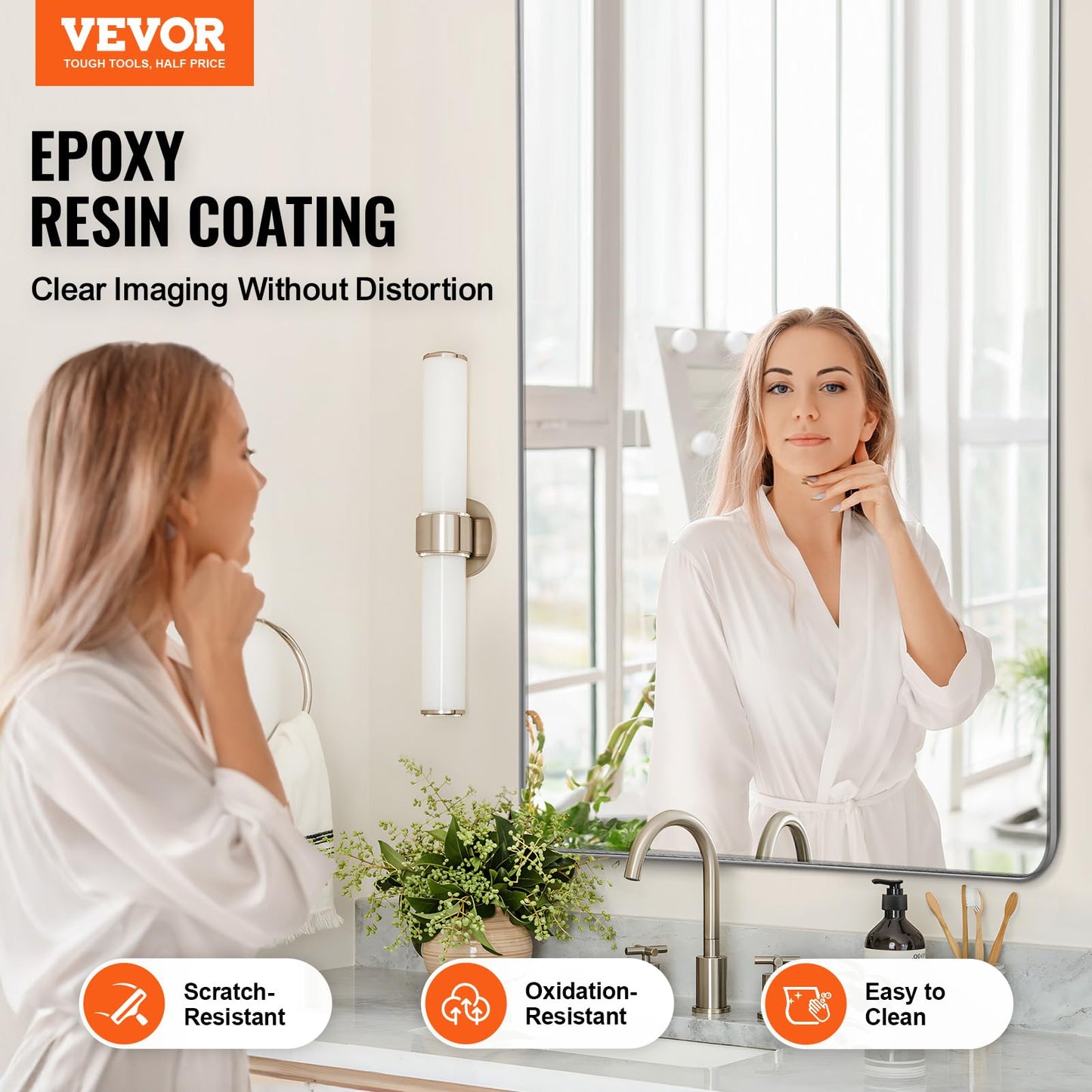 VEVOR Bathroom Vanity Mirror, 32" x 72" Bathroom Mirror for Over Sink, Aluminium Alloy Frame, Shatter-Proof, Scratch-Resistant, Vanity Mirror Wall Mounted Horizontally or Vertically