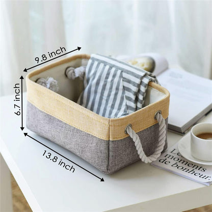 TheWarmHome Decorative Basket, Rectangular Fabric Storage Bin Organizer with Handles for Clothes Storage (Gold&Grey)