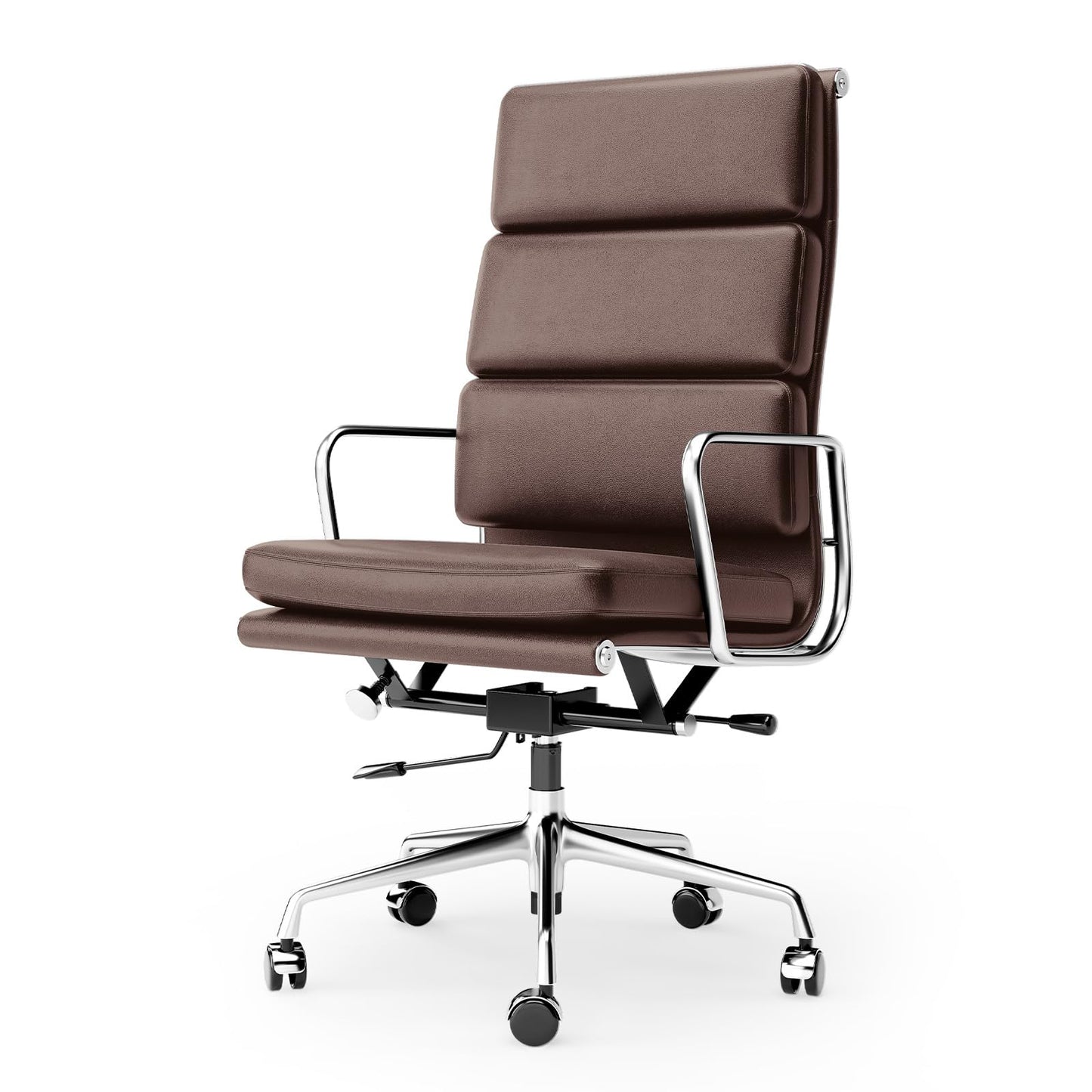 OTDMEL Genuine Leather Office Chair, Padded High Back Ergonomic Executive Desk Chair with Aluminum Arm Rest and Base, Swivel Wheels with Lumbar Support & Tilting Function, Hight Adjustable, Dark Brown