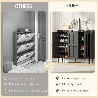 ONBRILL Shoe Cabinet with 3 Doors and Adjustable Shelves, 30 Pairs Shoe Storage Cabinet, 40 Inch Tall Farmhouse Shoe Rack Shoe Organizer Cabinet for Entryway Living Room Closet, Black