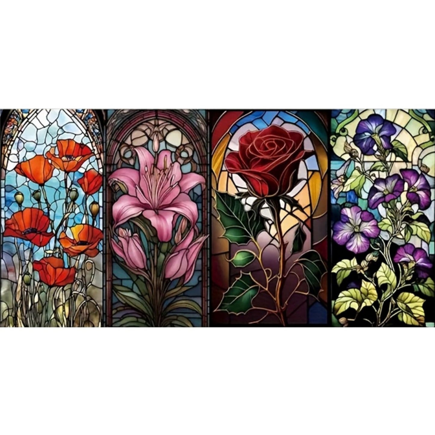 KTHOFCY 5D DIY Diamond Painting Kits for Adults, Four Beautiful Flowers Full Drill Embroidery Cross Stitch Crystal Rhinestone Paintings Pictures Arts Wall Decor Painting Dots Kits 15.7X27.5inch