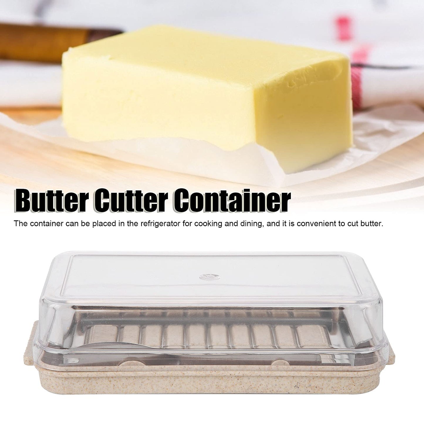 Pissente Butter Slicer Cutter, Stainless Steel Butter Cutter Container Butter Storage Box with Transparent Cover Multipurpose Rectangle Butter Keeper for Home Kitchen Baking Supplies