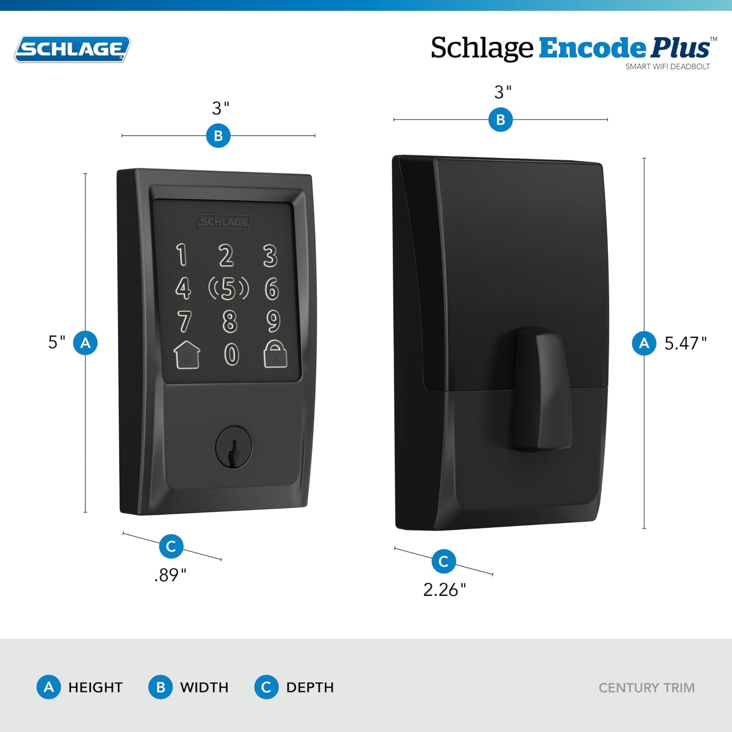 Schlage BE499WB CAM 619 Encode Plus WiFi Deadbolt Smart Lock, Keyless Entry Touchscreen Door Lock with Camelot Trim, Satin Nickel
