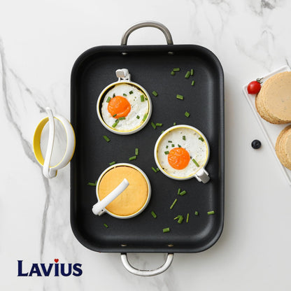 Lavius Silicone Egg Rings Set with Folding Handle, 4-Pack Non-Stick Round Egg Cooker Ring，Egg Mold for Cooking Breakfast Sandwiches, Egg Mcmuffins, Pancake, Grill Accessories Egg Forms for Frying Egg