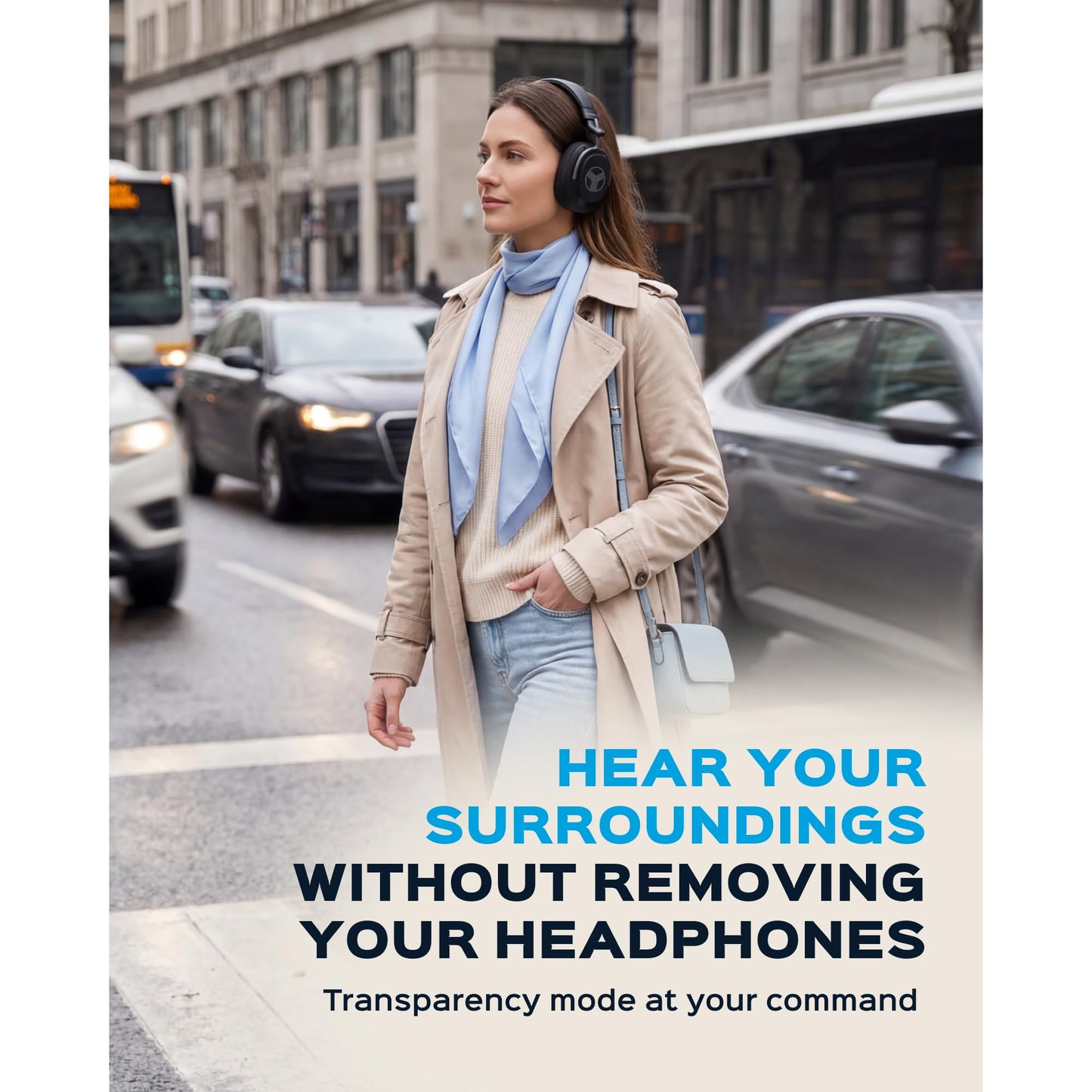 TREBLAB Bluetooth Headphones Over The Ear, Noise Cancelling, Hybrid ANC, 64H Battery, IPX4, Foldable Wireless Headphones with Mic, Lightweight, Work and Travel – U5