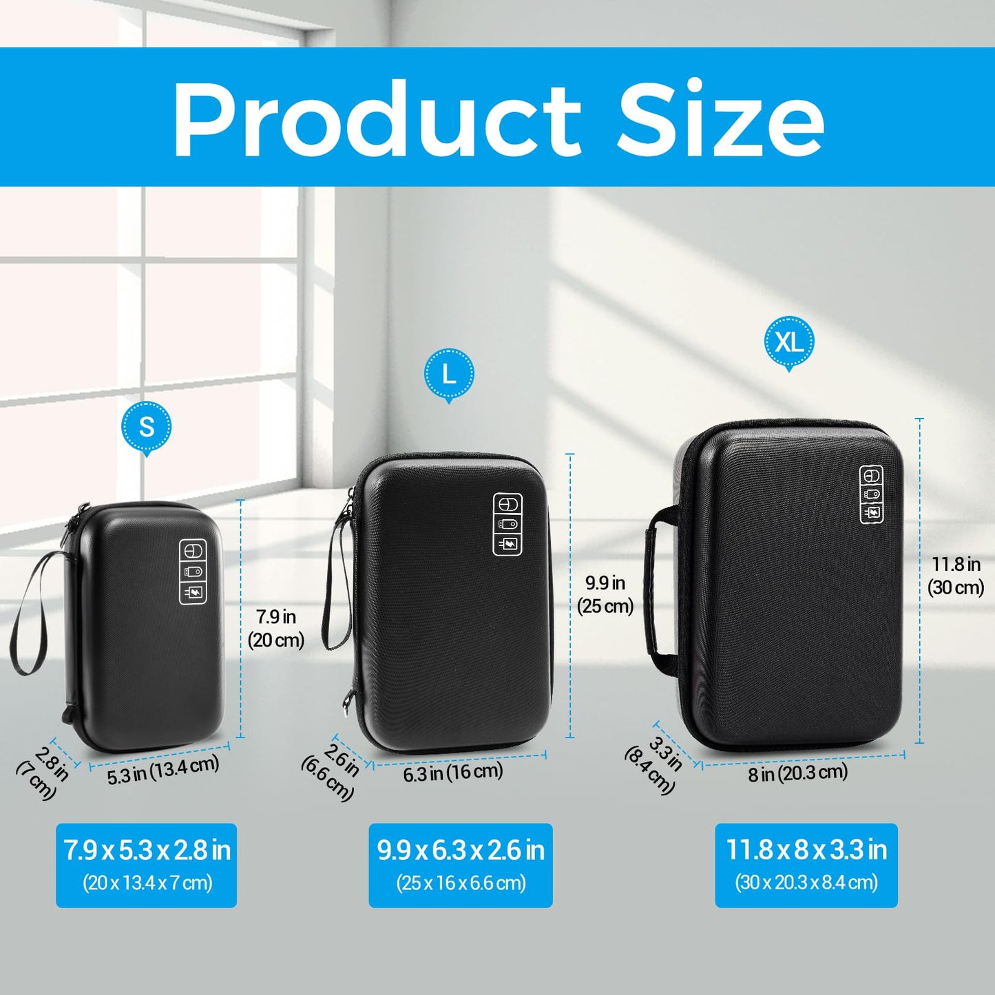 ProCase Hard Travel Electronic Organizer Case for MacBook Power Adapter Chargers Cables Power Bank Apple Magic Mouse Apple Pencil USB Flash Disk SD Card Small Portable Accessories Bag -Black, L