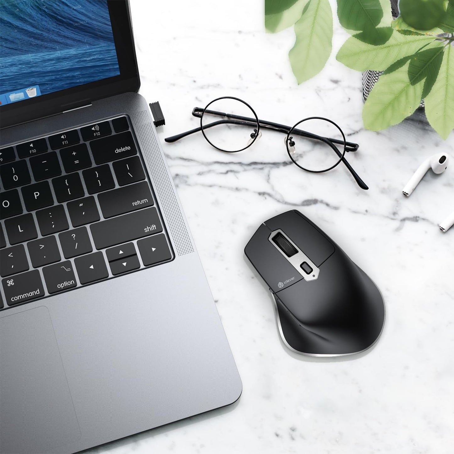 iClever Wireless Mouse with Bluetooth or USB Receiver, 5 Adjustable 2400DPI Rechargeable Computer Mice, Wireless Mouse for Laptop, iPad, MacBook, Tablet, PC