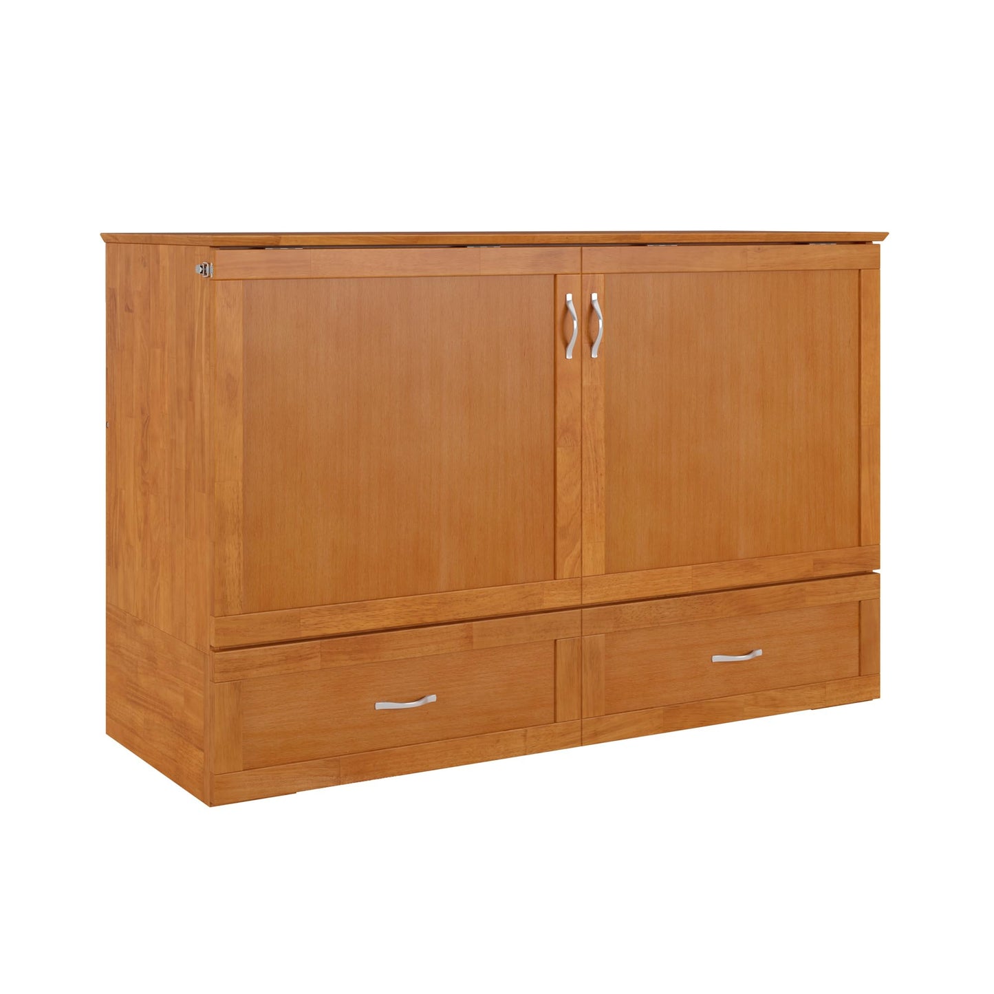 AFI Hamilton Queen Murphy Bed Chest with Mattress, Storage, and Built-in Charger in Light Toffee