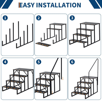 Garvee 4 Step RV Stairs with Handrail & Non-Skid Tapes, Portable Outdoor Step Ladder for 5th Wheel Trailers, Travel Campers, Mobile Homes, Hot Tubs, Porches