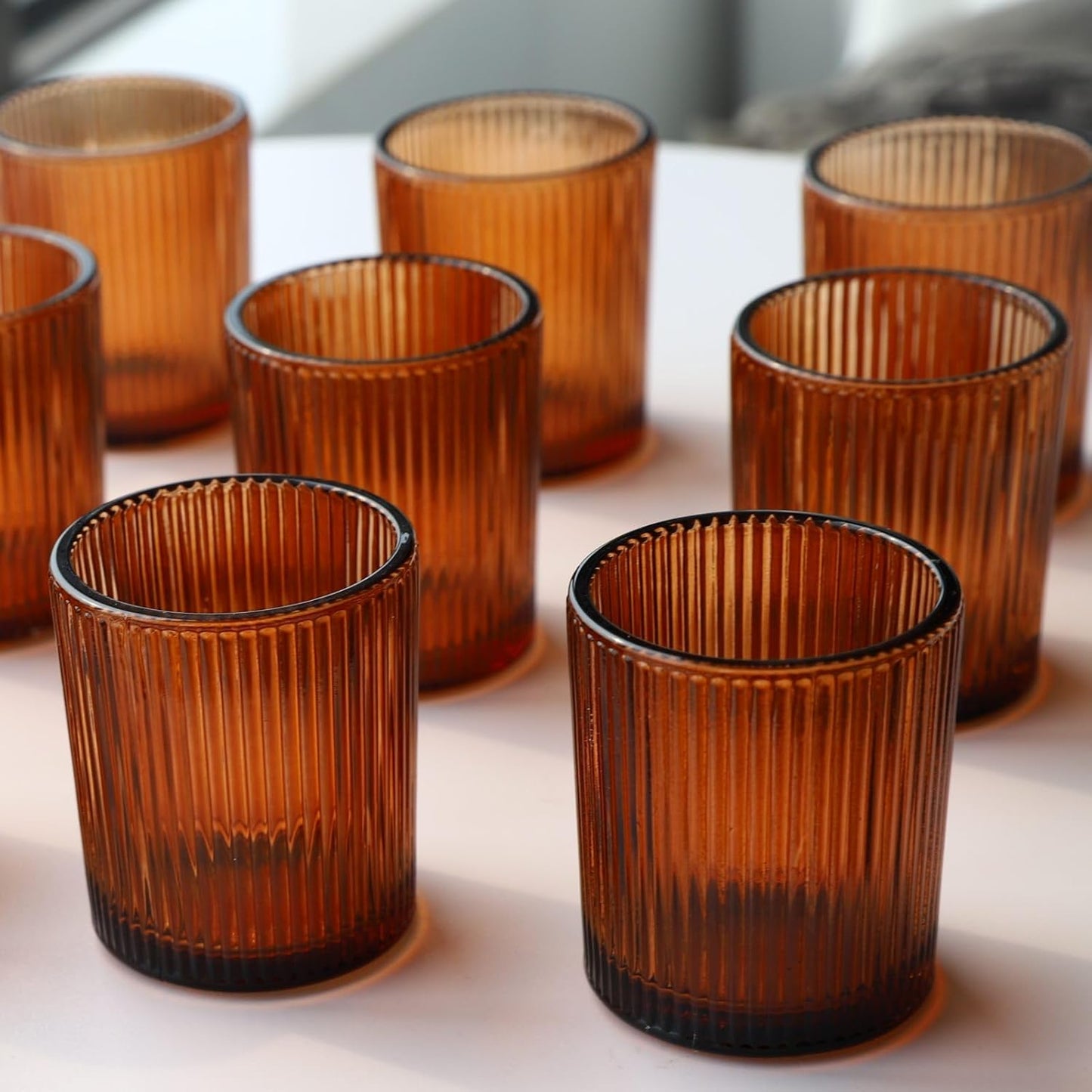 24pcs VOHO Votive Candle Holders Bulk Wedding Centerpieces for Tables, Amber Tea Lights Candle Holder for Home/Fall
