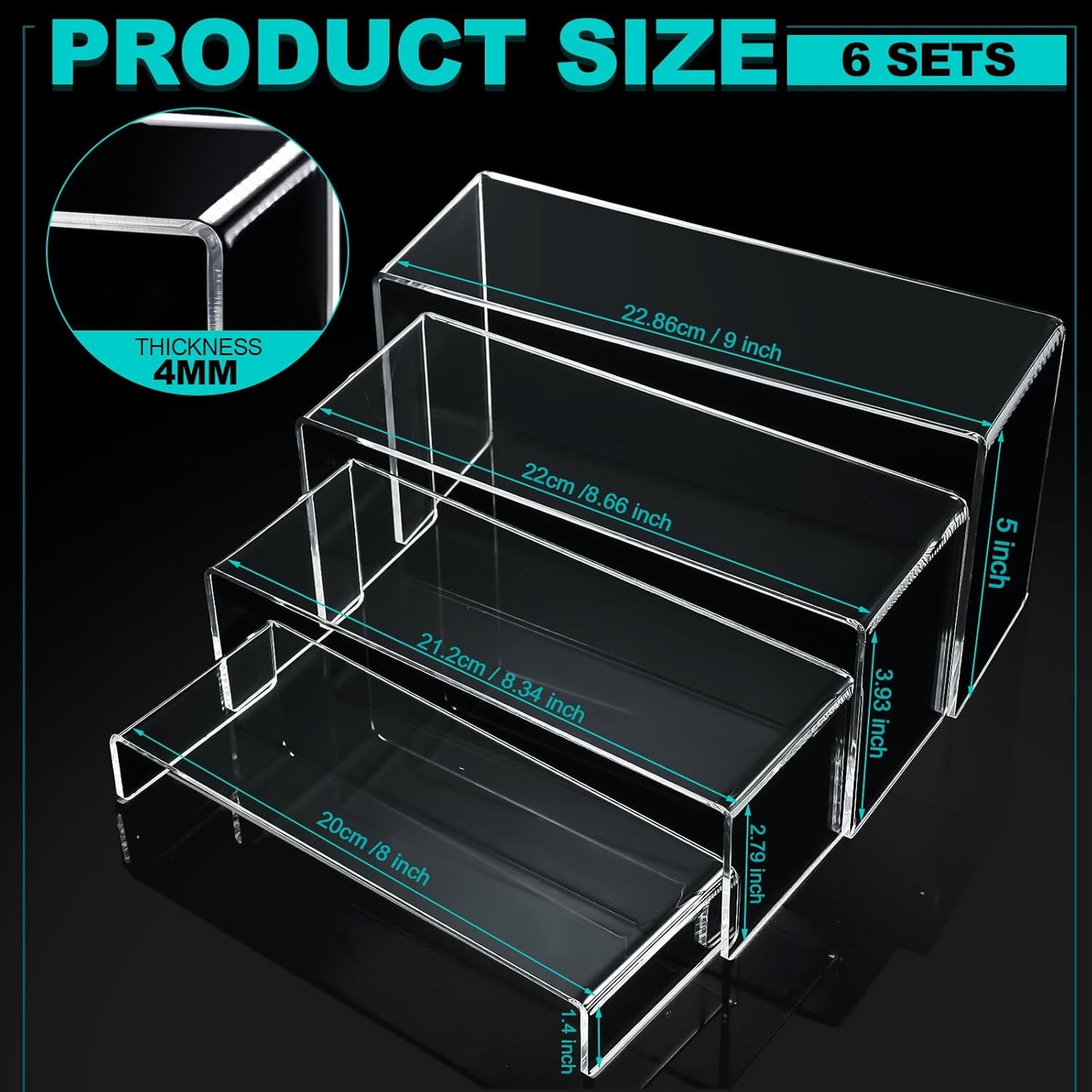 Sintuff 24 Pcs 6 Set Acrylic Display Risers, Clear Acrylic Shelves for Table Decoration, Party Showcase Organizer