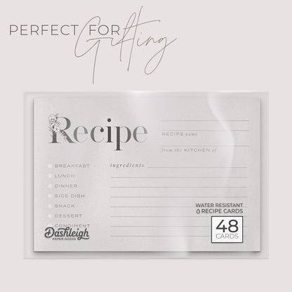 Rustic Vintage Floral Recipe Cards: 48 Cards, 4x6 inches, Beige-Grey, Water-Resistant and Double-Sided