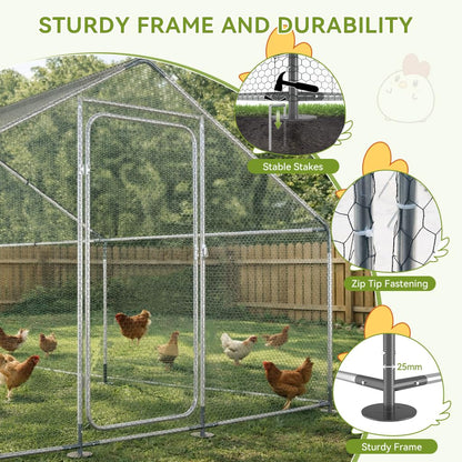 COMHOMA 19.7×10×6.6FT Large Metal Chicken Coop,Galvanized Steel Walk-in Chicken Run with Waterproof Roof & Lockable Door,Outdoor Poultry Cage for Hens,Ducks,Rabbits