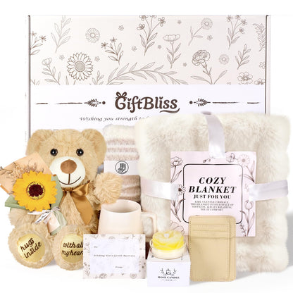 Get Well Soon Gift Basket for Women, Chemo Care Package for Women After Surgery, Thinking of You Sympathy Gift Basket, Spa Gift Set for Her, Hug in a Box with Blanket, Mug, Teddy Bear, Aromatherapy