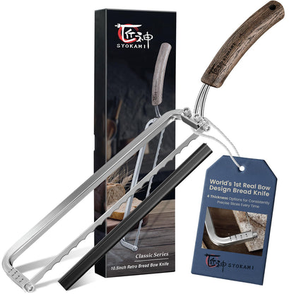 SYOKAMI 2025 Upgrade Bread Knife for Homemade Bread, World's 1st Real Bow-Design Sourdough Bread Slicer, Razor-Sharp Cutter for Crusty Sourdough & Baguette, 4 Thickness Scale Marks, Gift for Mom