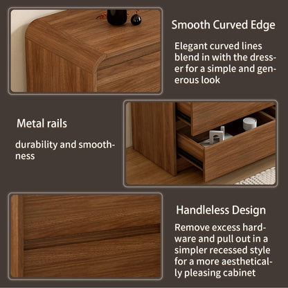 Messenya Modern 12-Drawer Dresser 63-Inch Wide, Curved Anti-Collision Design, Mid-Century Storage Cabinet with Pre-Embedded Slots, Sturdy Reusable, Ideal for Bedroom/Living Room/TV (Brown, 12-63)