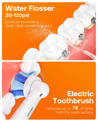 Bitvae Water Dental Flosser Teeth Picks, Cordless Water Flosser for Teeth, Braces, Dental Care and Rechargeable Rotary Electric Toothbrush Combo Set, 4 Tips, 4 Brush Heads, Waterproof, Black, C5+R1