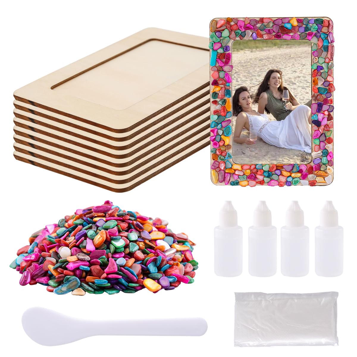 zjdbset DIY Mosaic Photo Frame Craft Kit for 4 * 6 Photo,8 Pcs DIY Unfinished Wooden Picture Frames with Mosaic Tiles for DIY Craft