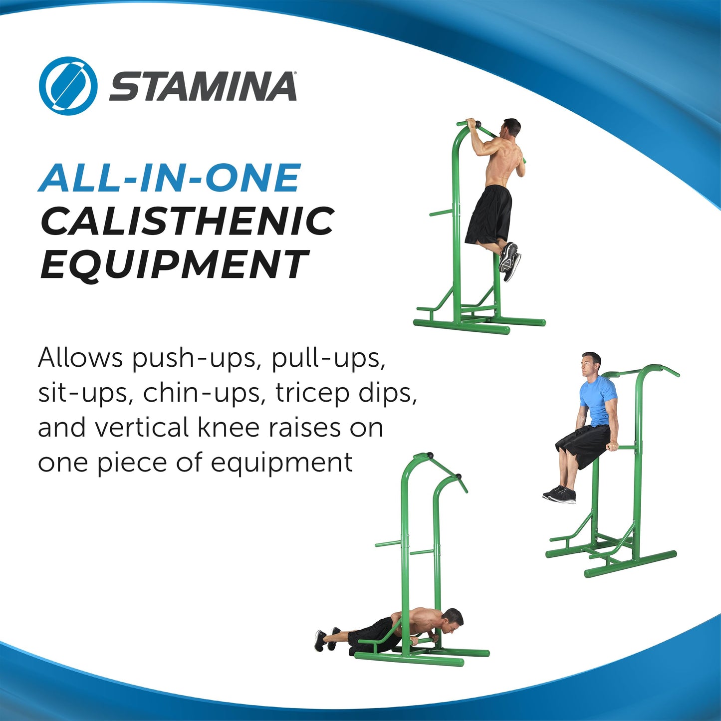 Stamina Pull Up Bar Tower & Dip Station, Free Standing Outdoor Home Gym Equipment, Green - Adjustable and Portable Workout Stand for Calisthenics Body Weight Training