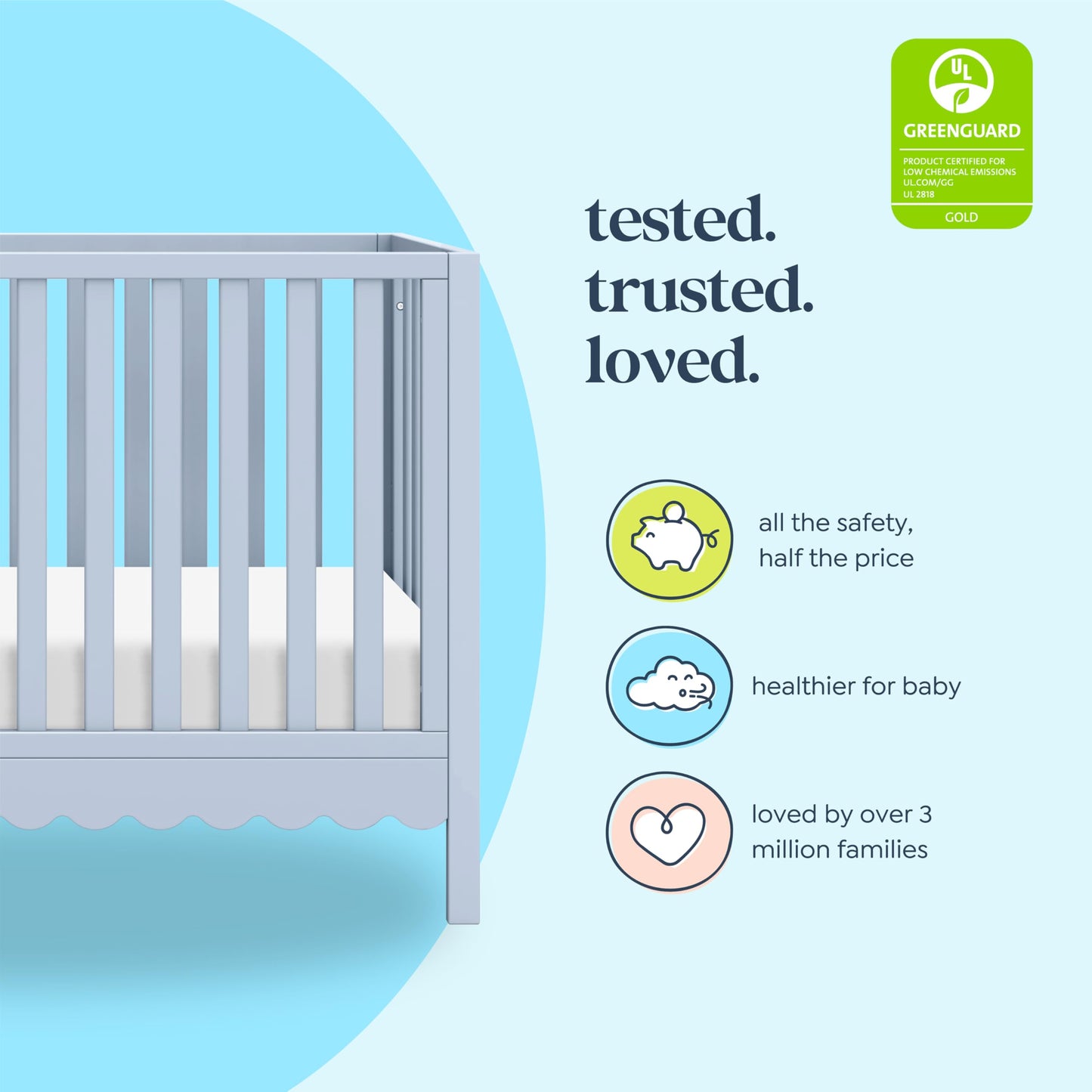 Davinci Sammy Scallop 4-in-1 Convertible Crib in Powder Blue, GREENGUARD Gold Certified
