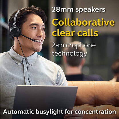 Jabra Evolve2 30 MS Wired Headset, USB-C, Stereo, Black – Lightweight, Portable Telephone Headset with 2 Built-in Microphones – Work Headset with Superior Audio and Reliable Comfort