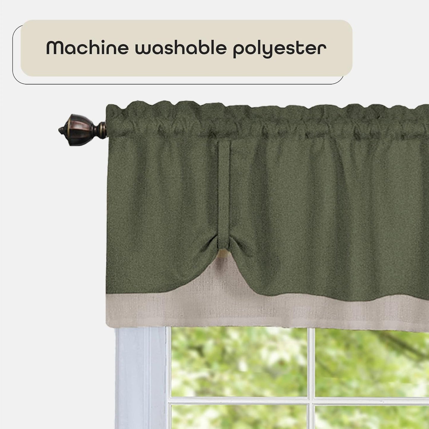 Soft Window Darcy Curtain Valance, Green & Camel, 58 Inch Width, 14 Inch Length, Light Filtering for Kitchen