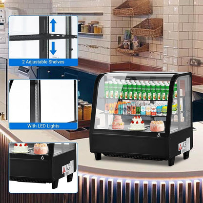 Commercial Display Refrigerator, 3.5 Cu.Ft Refrigerated Display Case with Adjustable Shelves and LED Lighting, Countertop Display Fridge with Rear Sliding Glass Door for Cafe, Restaurant, Bakery