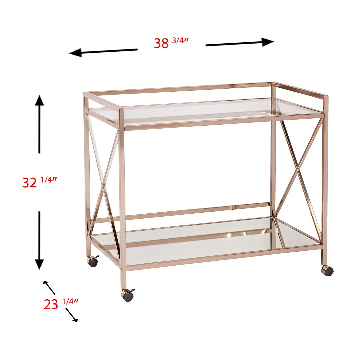 SEI Furniture - Maxton Bar Cart - Gold - Iron Metal & Mirrored Glass - Art Deco Design - Ideal for Living Rooms, Dining Rooms, Home Bars, 38.75"W x 23.3"D x 32.3"H (HZ2041)