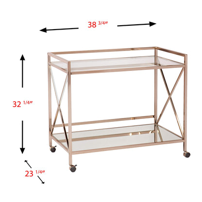 SEI Furniture - Maxton Bar Cart - Gold - Iron Metal & Mirrored Glass - Art Deco Design - Ideal for Living Rooms, Dining Rooms, Home Bars, 38.75"W x 23.3"D x 32.3"H (HZ2041)